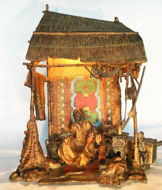 Franz Bergman - Austrian 1838 - 1894 Bronze Painted Lamp With Antiquities Merchant
