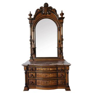 Fine Large Antique American Victorian Walnut Chest Of Drawers And Mirror 19th Ce