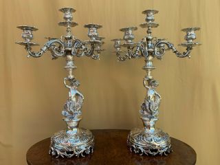 Heavy Spectacular Pair Large Sterling Silver 900 Candelabra&candlesticks.  6643 Gr