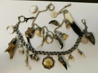 Old Charivari Taxidermy 2 Chain 190 Grams Animal Trophy Amulets Silver 835 925