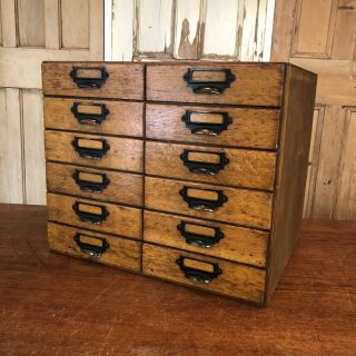 Vintage Oak Table Top Drawers Collectors Chest
