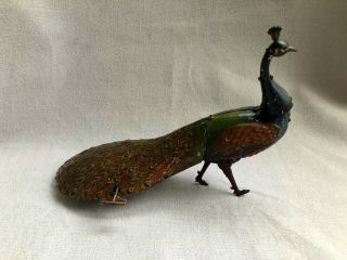 Rare Antique Wind Up Ebo Pao - Pao Germany Walking Peacock Litho Tin Toy