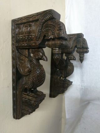 Wall Wooden Bracket Bird Sculpted Corbel Pair Vintage Peacock Statue Home Decor