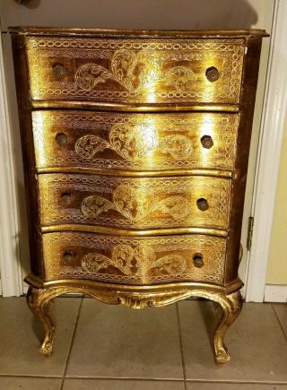 Stunning Vintage Italian Florentine Chest Of 4 Drawers Mid Century