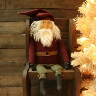 Primitive Santa Doll Hand Painted Clay Face Holiday Decor Shelf Sitter
