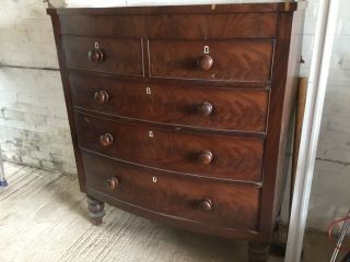 Collect Only Victorian Bow Fronted Chest Of Drawers Locks & Escutcheons No Key