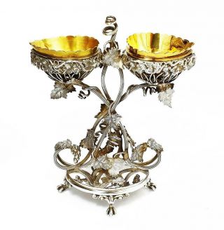 Fine Elkington & Co Silver Plated Naturalistic Double Salt Cellar C1862