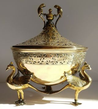 Antique Indian Brass Peacock / Parrot Censor / Incense Burner - Jaipur