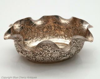 Antique Indian Silver Repousse Lucknow Bowl With Elephants And Peacock Mark