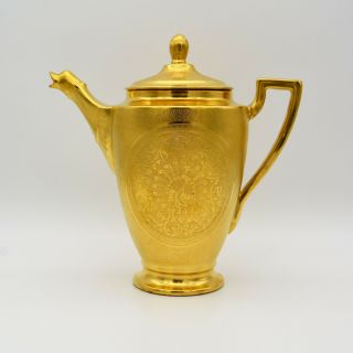 Pickard Coffee Tea Pot Gold Etched Peacock With Peacock Spout Antique 1919 - 1922