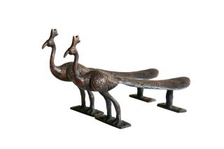 Large Dark Brass Peacock Door Handles - A Pair