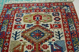 Tribal Akstafa Caucasian Antique Rug Peacocks Triple Medallion 7 