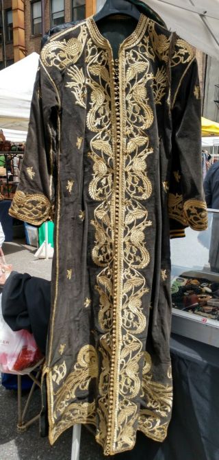 Antique Turkish Ottoman Heavily Embroidered Caftan Robe Peacocks