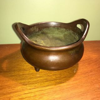 Bronze Vintage Footed Incense Burner Signed Bowl China Chinese Asian Asia Copper