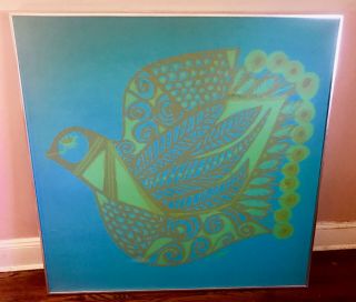 Mid Century Tom Tru - Raymore - Silk Screen Print Wall Hanging Peacock Pop Art