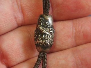19th Century Antique Silver Ojime Peacock Bird