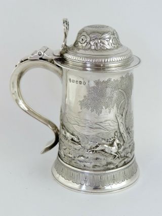 Magnificent Stag Rural Scene Georgian Silver Pint Tankard London 1796 Shrewsbury