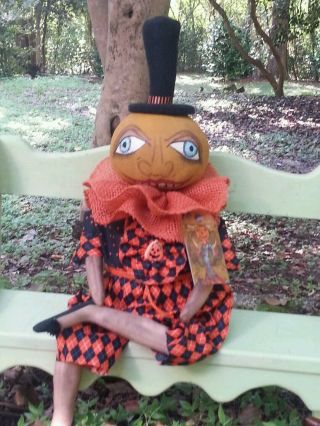 Primitive Folk Art Halloween Man In The Moon Shelf Sitter Doll
