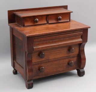 Antique Folk Art Miniature Mahogany Dolls Empire Dresser Chest Of Drawers.  Nr