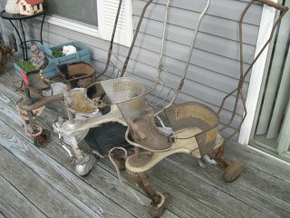3 Vintage Taylor Tot Wood & Metal Baby Buggy Strollers,  2 Deluxe W/fenders,  L@@k