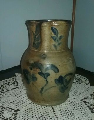 M.  T.  Miller Newport Pa Attributed 2 Gallon Decorated Stoneware Pitcher