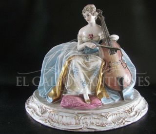 Antique Italian Art Signed Guido Cacciapuoti Lady Porcelain Figurine