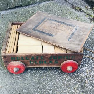 Vintage Antique Wood Blocks Wagon Holgate Junior Blocks 1930s Label Set Toy