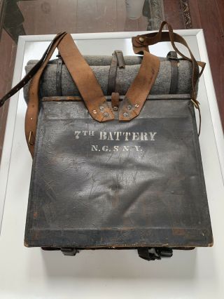 Civil War Backpack Knapsack Marked 7th Battery York W/ Blanket Rare