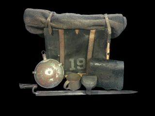 C.  W.  Relic Display Knapsack,  Blanket,  Cart.  Box,  Cap Box,  Cup & Canteen,  Bayonet
