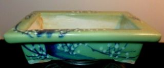 Vintage Chinese Celadon Rectangular Footed Bowl W/branches & Floral Decorations