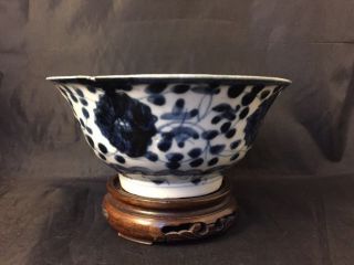 C19th Or Earliercentury Blue And White Chinese Footed Bowl Antique Stand