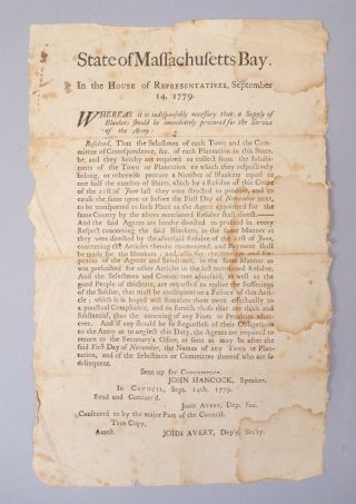 Rare Estate Found Us Colonial Massachusetts Bay 1779 Broadside Re Army Blankets