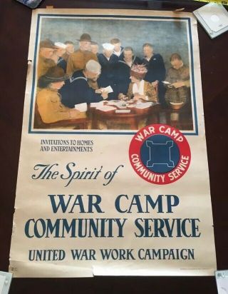 War Camp Community Service Poster Ww1 United War Work Campaign 1918