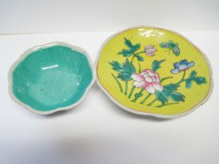 Antique Chinese Porcelain Pottery Footed Dish & Bowl Guangxu 1875 - 1908 Period