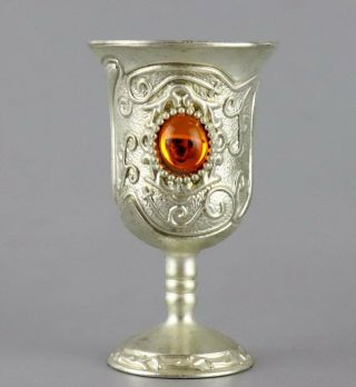 Collectable China Tibet Silver Inlay Amber Hand Carve Delicate Noble Wine Cup