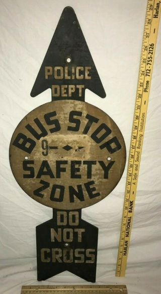 Antique Bus Stop Safety Zone Paint Road Sign Arrow Vintage Gas Oil Auto