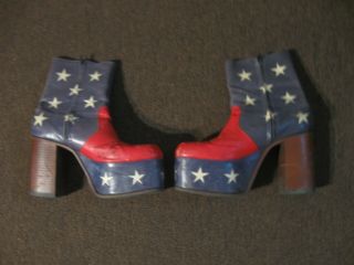 Vintage Usa Flag Red White Blue Rock Star Platform Boots Kiss Ny Dolls Glam