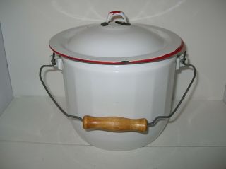 Vtg Federal Vogue Combinet Enamel Diaper Pail Chamber Pot White Red Trim Usa A