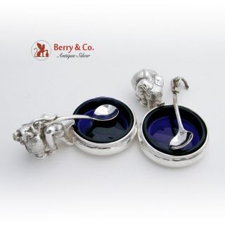 Figural Elephant Salt Cellars Monkey Spoons Sterling Silver Pair Patrick Mavros