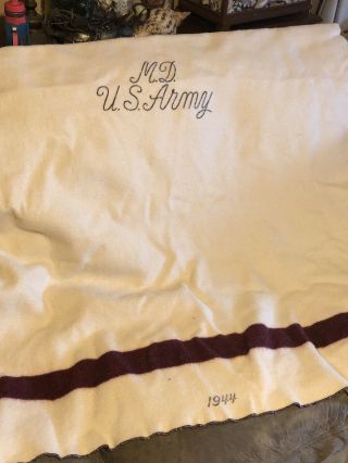 World War Wwii Us Army Md 1944 Wool Cabin Trade Blanket Vintage Antique