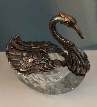 Large Sterling Silver And Crystal Swan Salt
