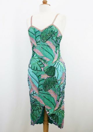 Jasdee Vintage Dress Hand Work Bead & Sequins & Hand Print On Silk Style 3081l