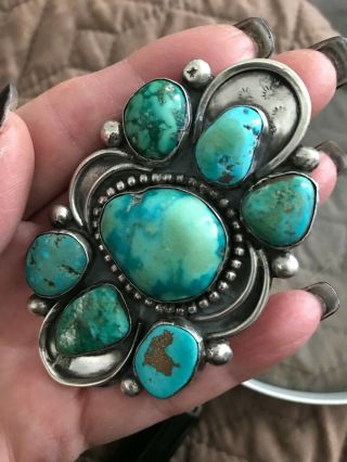 Huge Vtg Weight 52.  5 Grams Stamped Native American Turquoise Pin Sterling Silver