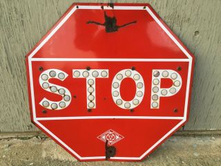 Porcelain Stop Sign - Antique Vintage California - Aaa Button Reflector