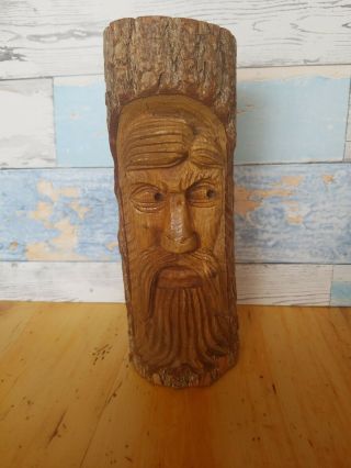 Vintage Vanished Hand Carved Face Tree Spirit Crafted By O.  Davis
