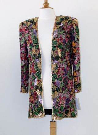 Jasdee Vintage Jacket Long Sleeve Hand Work Bead & Sequin Hand Print Style 5005l
