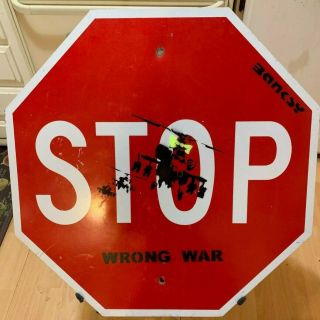 Banksy Happy Choppers Circa 2014 Street Graffiti On Stop Sign Rare