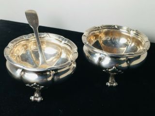 Victorian Hunt & Roskell Silver Master Salt Cellars Set Of Two & Salt Spoon 1847