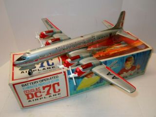 1958 Yonezawa Tin Battery Op Dc 7 Aa Airplane W/lighted Engines Box.  A, .
