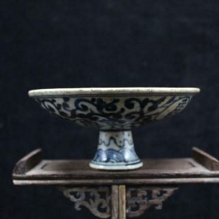 Chinese Old Blue And White Longevity Pattern Porcelain High - Foot Bowl